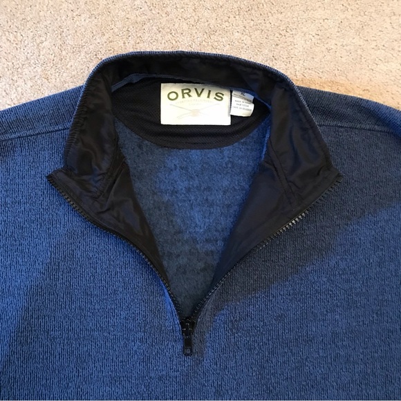 Orvis Quarter Zip Pullover Knit Sweater Mens Size XL Blue Sleeve Pocket - Picture 2 of 11